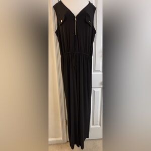Emma & Michele Jumpsuit Wide Leg Black sleeveless v-neck zipper elastic waist XL